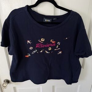 Anthropologie Maeve Navy Tee with Colorful Design